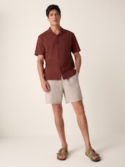 Neutral Linen Rich Drawstring Waist Shorts - Image 5 of 9