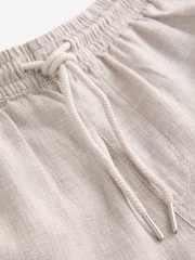 Neutral Linen Rich Drawstring Waist Shorts - Image 7 of 9