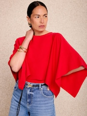 Mint Velvet Red Layered Poncho Knit Top - Image 1 of 7