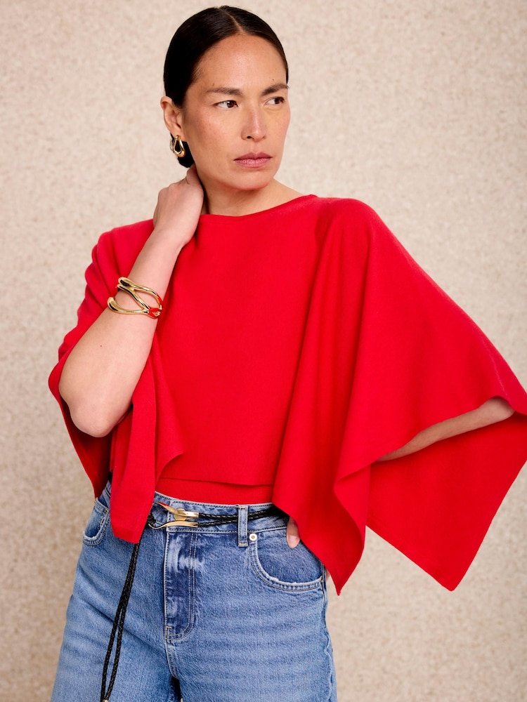 Mint Velvet Red Layered Poncho Knit Top - Image 1 of 7