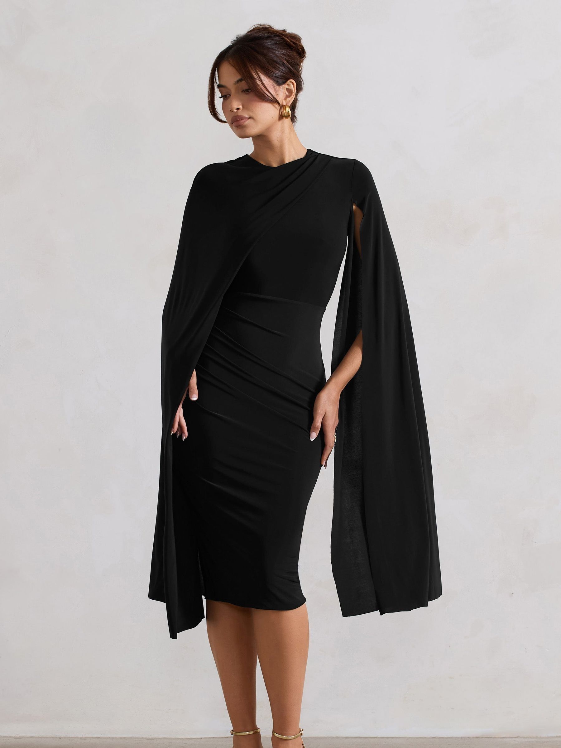 Buy Club L London Black Marysol Asymetric Cape Midi Dress from the Next UK online shop