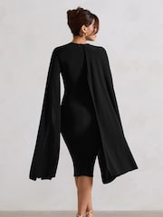 Club L London Black Marysol Asymmetric  Cape Midi Dress - Image 4 of 5