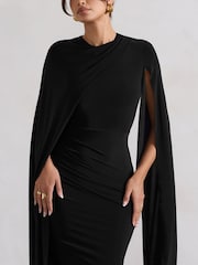 Club L London Black Marysol Asymmetric  Cape Midi Dress - Image 5 of 5
