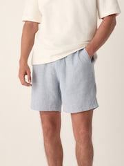 Blue Linen Rich Drawstring Waist Shorts - Image 1 of 9
