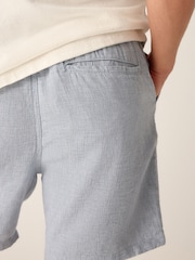 Blue Linen Rich Drawstring Waist Shorts - Image 4 of 9