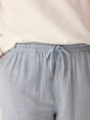 Blue Linen Rich Drawstring Waist Shorts - Image 5 of 9