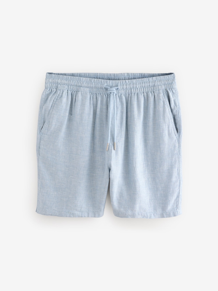 Blue Linen Rich Drawstring Waist Shorts - Image 6 of 9