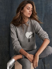 Mint Velvet Grey Cotton Blend Heart Jumper - Image 1 of 8