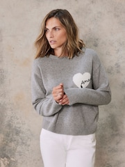 Mint Velvet Grey Cotton Blend Heart Jumper - Image 5 of 8