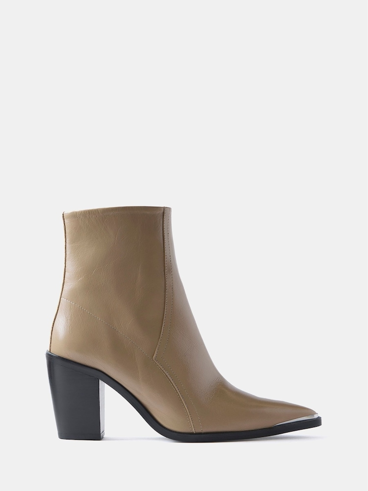 Mint Velvet Cream Leather Ankle Boots - Image 2 of 6