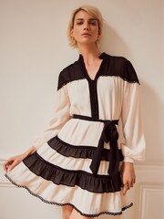 Mint Velvet Black Contrast Tiered Mini Dress - Image 1 of 9