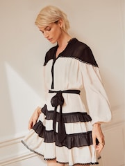 Mint Velvet Black Contrast Tiered Mini Dress - Image 3 of 9