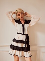 Mint Velvet Black Contrast Tiered Mini Dress - Image 4 of 9