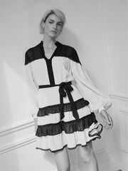 Mint Velvet Black Contrast Tiered Mini Dress - Image 5 of 9