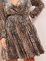 Friends Like These Black Animal Curve Long Sleeve Printed Velvet Mini Dress - Image 2 of 4
