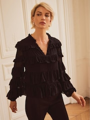 Mint Velvet Black Black Tiered Ruffle Top - Image 4 of 9