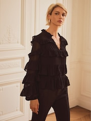 Mint Velvet Black Black Tiered Ruffle Top - Image 6 of 9