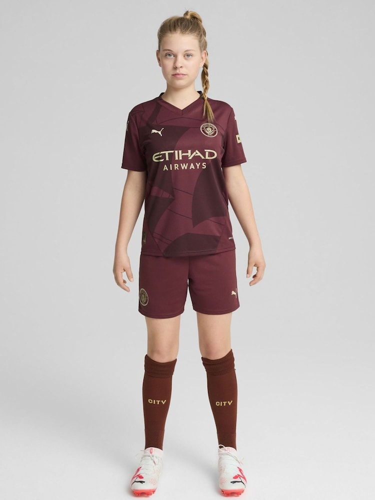 Puma Burgundy Red Kids Manchester City Third Shorts 2024-25 - Image 1 of 8
