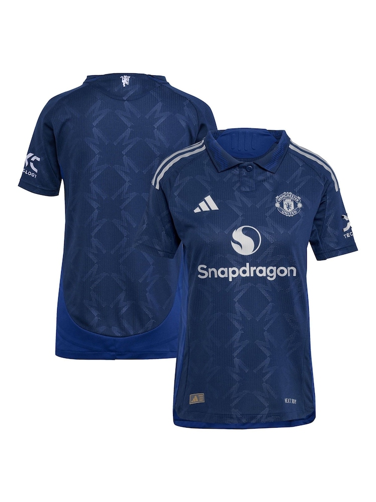 adidas Blue Manchester United Away Authentic Shirt 2024-25 Womens - Image 1 of 3