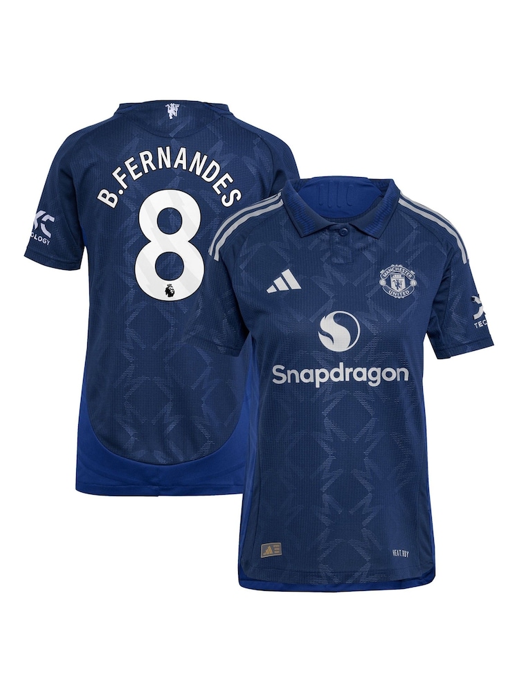 adidas Blue Manchester United EPL Away Authentic Shirt 2024-25 Womens - B.Fernandes 8 Printing - Image 1 of 3