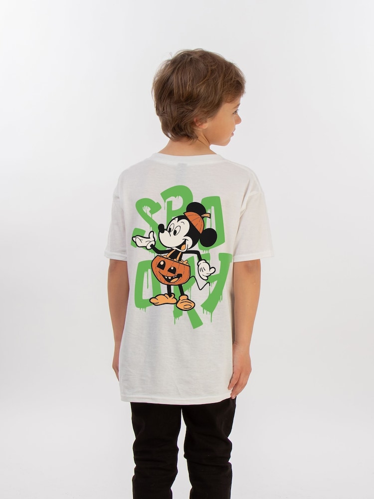 Brands In White Boys Disney Mickey Mouse Halloween Spooky Dripping 100% Cotton T-Shirt - Image 2 of 4