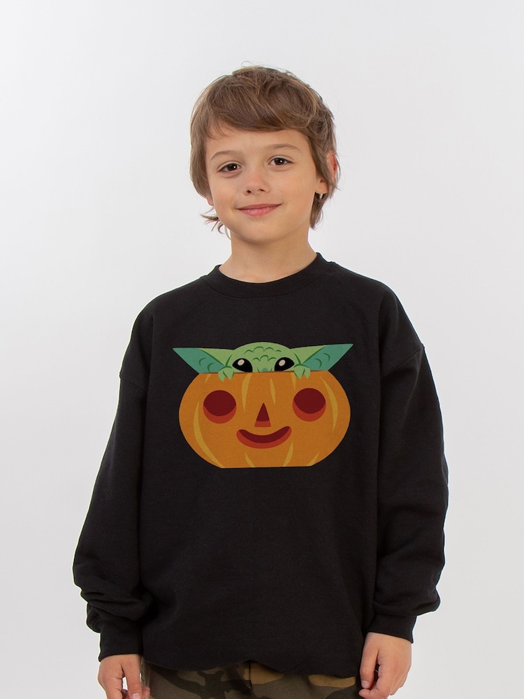 Brands In Black Halloween Star Wars Grogu Halloween Pumpkin Sweatshirt - Image 1 of 3 Brands In Black Halloween Star Wars Grogu Halloween Pumpkin Sweatshirt - Image 1 of 3