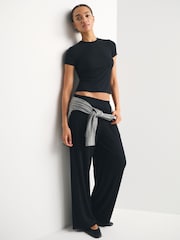 Abercrombie & Fitch Black Ribbed Wide Leg Balloon Jersey Trousers - Image 3 of 8