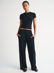Abercrombie & Fitch Black Ribbed Wide Leg Balloon Jersey Trousers - Image 6 of 8