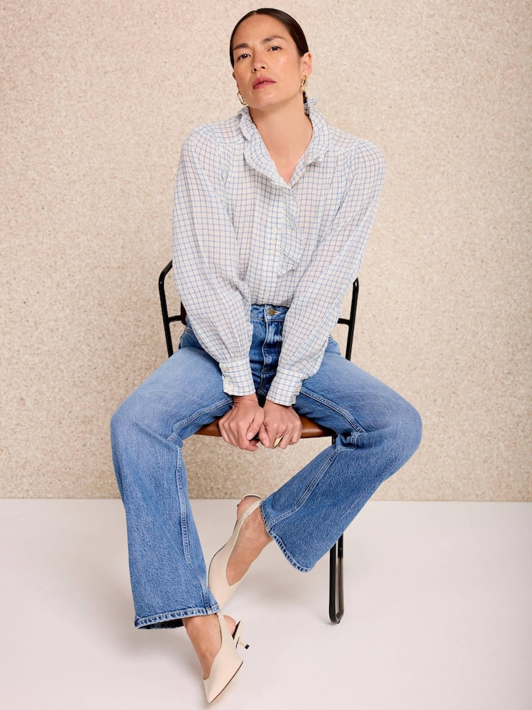 Mint Velvet Blue Cotton Checked Blouse - Image 1 of 7
