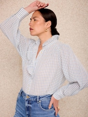 Mint Velvet Blue Cotton Checked Blouse - Image 2 of 7