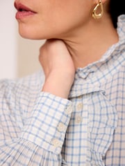 Mint Velvet Blue Cotton Checked Blouse - Image 4 of 7