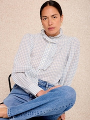 Mint Velvet Blue Cotton Checked Blouse - Image 5 of 7