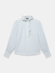 Mint Velvet Blue Cotton Checked Blouse - Image 6 of 7