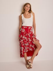Mint Velvet Red Printed Ruffle Maxi Skirt - Image 1 of 7