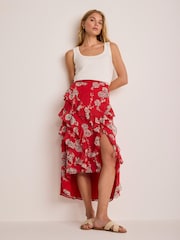 Mint Velvet Red Printed Ruffle Maxi Skirt - Image 2 of 7