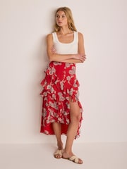 Mint Velvet Red Printed Ruffle Maxi Skirt - Image 4 of 7