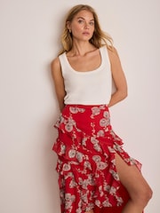 Mint Velvet Red Printed Ruffle Maxi Skirt - Image 5 of 7