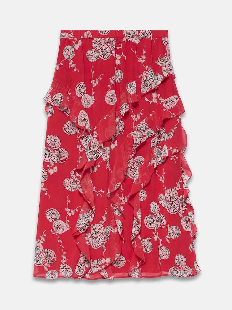 Mint Velvet Red Printed Ruffle Maxi Skirt - Image 7 of 7