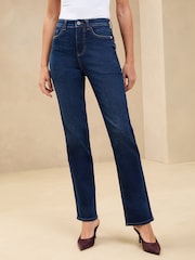 Lipsy Dark Wash Blue Sculpting High Waist Straight Leg Jeans - Image 1 of 5