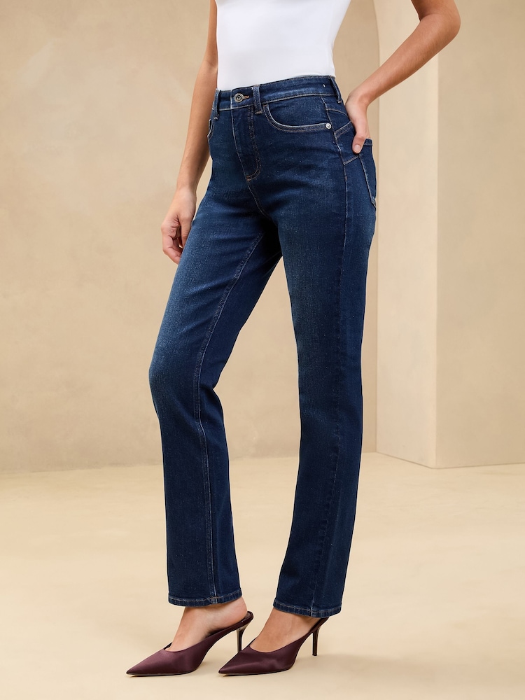 Lipsy Dark Wash Blue Sculpting High Waist Straight Leg Jeans - Image 2 of 5