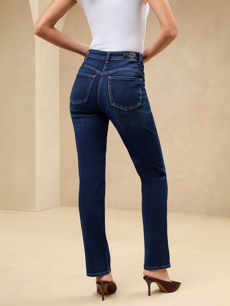Lipsy Dark Wash Blue Sculpting High Waist Straight Leg Jeans - Image 5 of 5