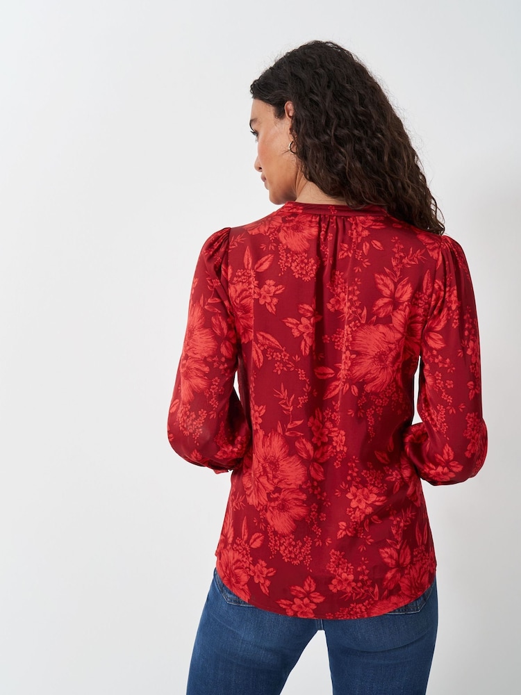 Crew Clothing Red Hope Floral Satin Top - Image 2 of 5