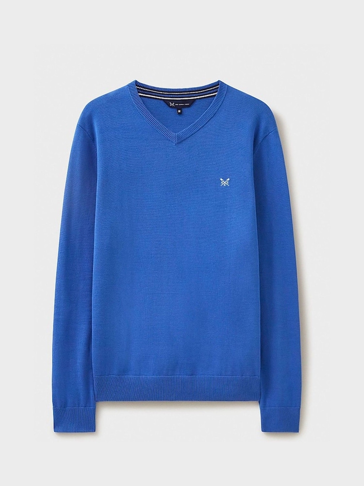 Crew Clothing Blue 100% Cotton V-Neck Jumper - Image 5 of 5