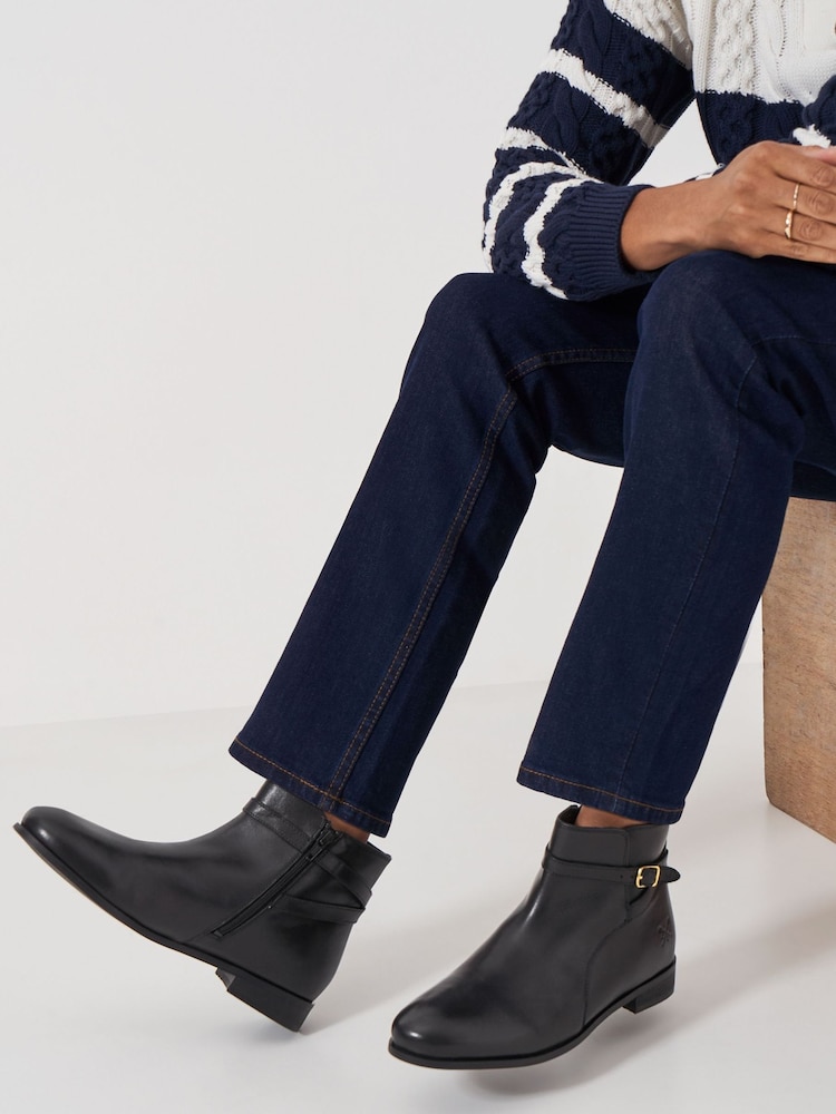 Crew Clothing Black Buckle Flat Boots - Image 1 of 4
