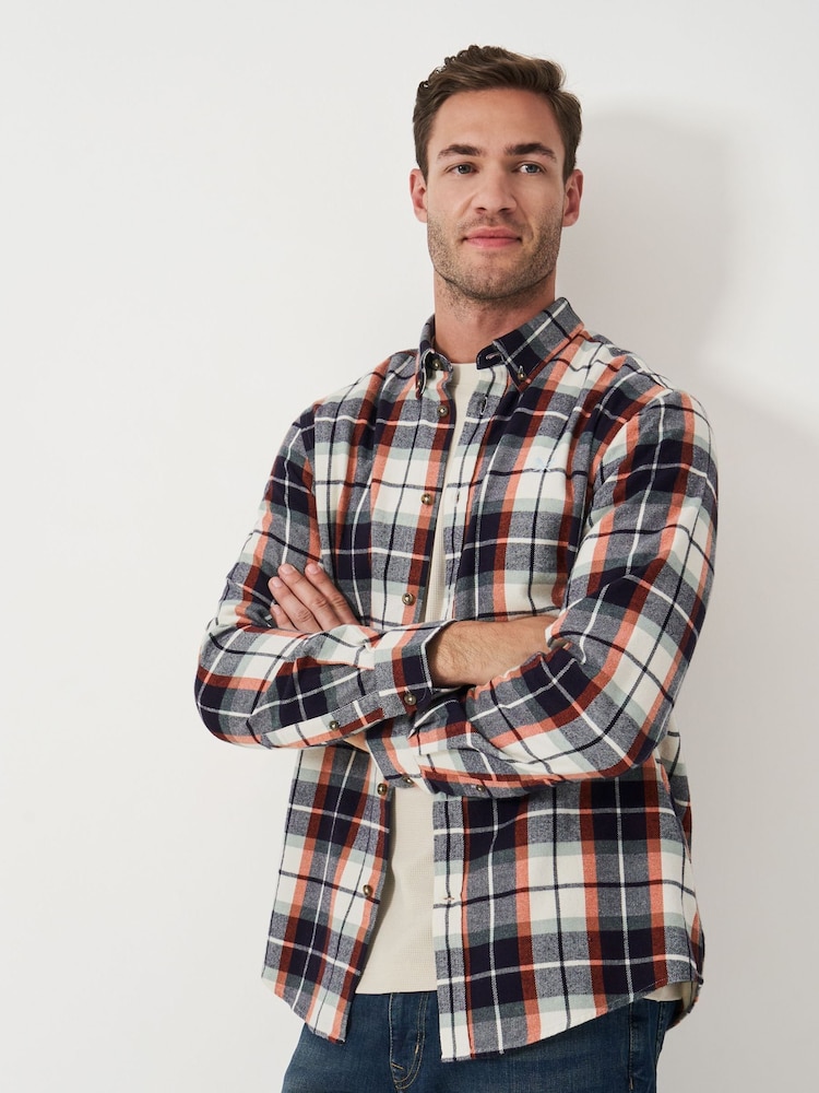 Crew Clothing Red 100% Cotton Multicheck Brushed Twill Shirt - Image 1 of 5