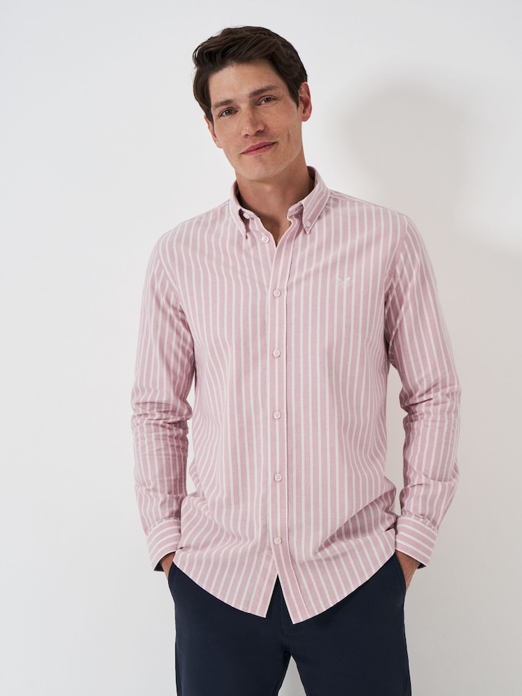 Crew Clothing Company Pink Twin Stripe 100% Cotton Oxford Shirt - Image 1 of 5