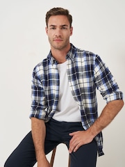 Crew Clothing Blue 100% Cotton Multicheck Brushed Twill Shirt - Image 1 of 4