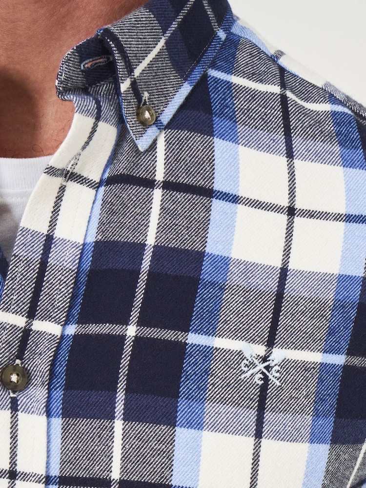 Crew Clothing Blue 100% Cotton Multicheck Brushed Twill Shirt - Image 4 of 4