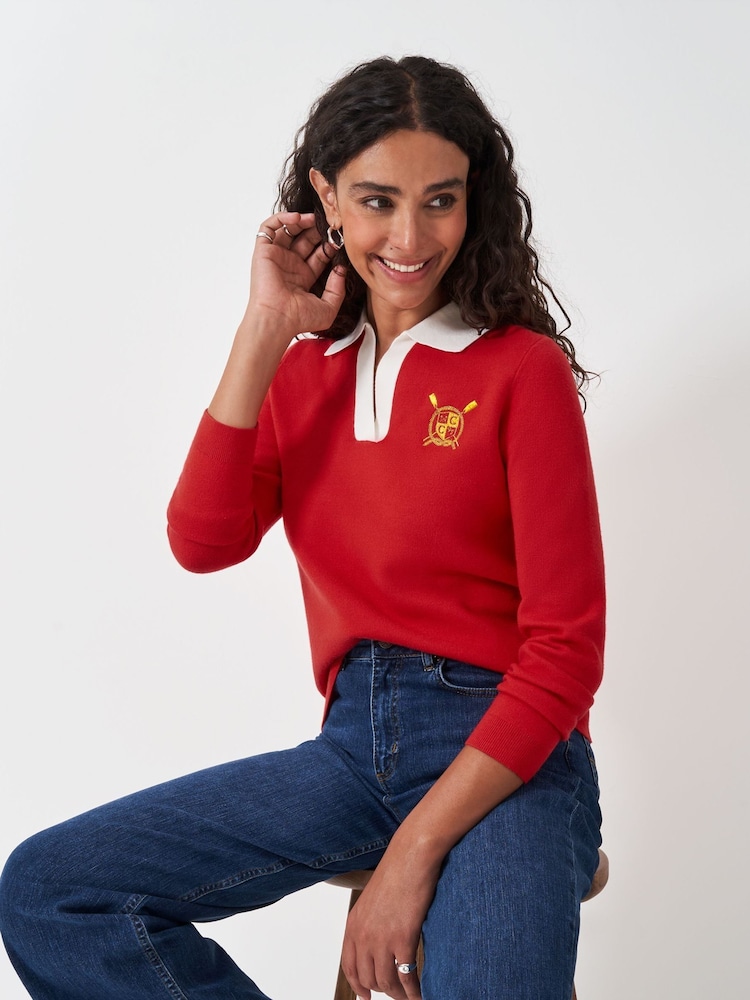 Crew Clothing Red Knitted Crest Rugby Shirt - Image 1 of 5