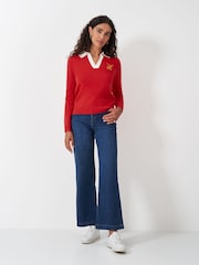 Crew Clothing Red Knitted Crest Rugby Shirt - Image 2 of 5